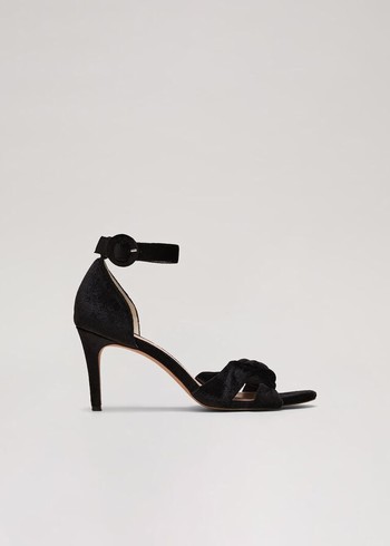 Phase Eight Black Velvet Plaited Strappy Heels Black Australia | OR3296748